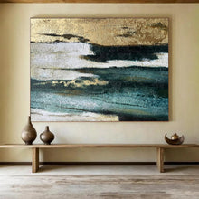 Load image into Gallery viewer, Hand - Painted Blue - Green - Gold Textured Abstract Acrylic Art for Showroom Living Room Art Decoration LargeART1633