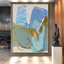 Load image into Gallery viewer, Oversized Blue - Gold Abstract Art for Coastal Bedroom & Chic Lounge LargeART0499