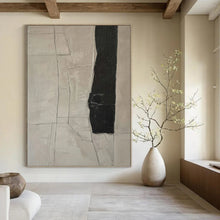 Load image into Gallery viewer, “Cracked Neutral Geometry” - Beige, Black Abstract Art on Canvas DKH1158