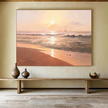 Load image into Gallery viewer, “Sunset Beach with Sailboats” - Impressionistic Abstract Acrylic, Ideal for Beach House and Coastal Dining Room DLZ264