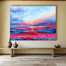 Load image into Gallery viewer, Pink and Purple Sunset Abstract Painting for Romantic Bedroom & Beachfront Bar DKH287