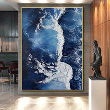 Load image into Gallery viewer, Textured Blue and White Ocean Waves Acrylic Art - Suited for Nautical - themed Living Room & Coastal Spa LargeART0669