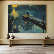Load image into Gallery viewer, Nocturnal River Scene Abstract Painting for Lakeside Cottage & Cozy Reading Nook DKH221