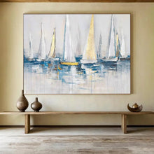 Load image into Gallery viewer, “Sailboats on Water” - Impressionistic Abstract Acrylic, Ideal for Coastal Dining Room and Yacht Club DLZ257