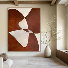 Load image into Gallery viewer, Brown & White Geometric Overlap Abstract Canvas Painting, Ideal for Mid - Century Modern Living Room & Art Gallery Corridor LargeART1114