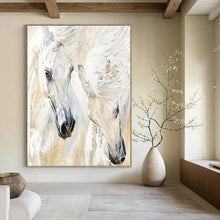 Load image into Gallery viewer, “Elegant White Horses” - Impressionistic Equine Art on Canvas DKH1641