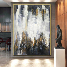 Load image into Gallery viewer, Oversized Gray - Gold Abstract Cityscape Acrylic for Sophisticated Hallway LargeART0299