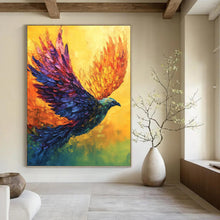 Load image into Gallery viewer, “Colorful Flying Phoenix” - Expressive Bird Art on Canvas DKH1656