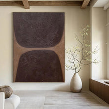 Load image into Gallery viewer, “Dual Dark Textured Shapes” - Brown Abstract Art on Canvas DKH1169