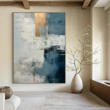Load image into Gallery viewer, Blue - Gray with Gold Accents Abstract Canvas Painting, Perfect for Modern Living Room & Chic Office LargeART1205