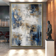 Load image into Gallery viewer, Blue - Gray - Gold Abstract Acrylic Art - Suited for Dining Room & Hotel Lobby Adornment LargeART0537