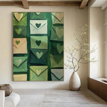 Load image into Gallery viewer, Green Envelopes with Hearts Abstract, Suited for Romantic Bedroom & Cozy Home Office LargeART2031