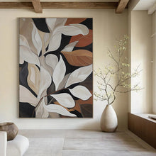 Load image into Gallery viewer, “Elegant Leaf Abstraction” - White, Brown, Green Abstract Botanical Art on Canvas DKH1125