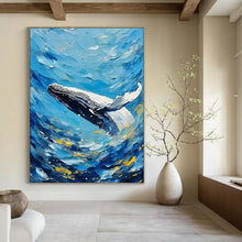 Load image into Gallery viewer, Blue - Ocean Whale Abstract Painting, Perfect for Nautical Bedroom & Beach House Living LargeART2282