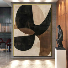 Load image into Gallery viewer, Black - Beige Curved Abstraction Art for Bohemian Café & Art Gallery LargeART0869