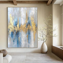 Load image into Gallery viewer, Gray - Blue - Gold Abstract Strokes Acrylic Art, Perfect for Minimalist Home & Office LargeART1011