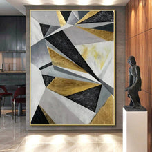 Load image into Gallery viewer, Massive Geometric Gold - Silver - Black Abstract Acrylic for Luxury Penthouse Living Room & High - End Boutique Display LargeART0329