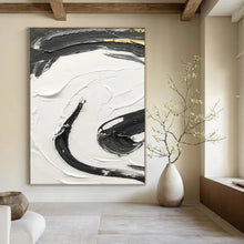 Load image into Gallery viewer, “Gilded Black Waves” – Black impasto with gold accents, on white background DTP378