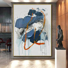 Load image into Gallery viewer, Blue - Orange Flowing Abstract Acrylic Painting, Igniting Studio Creative Corners & Game Room Trendy Walls LargeART0807