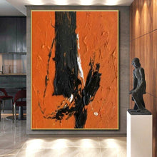 Load image into Gallery viewer, Orange Background with Black Strokes Acrylic Art - Ideal for Industrial - style Cafe & Bold Home Office LargeART0604