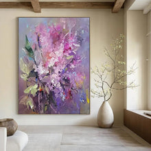 Load image into Gallery viewer, Purple & Pink Floral Abstract Painting, Ideal for Feminine Bedroom & Elegant Sitting Room LargeART2109
