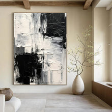 Load image into Gallery viewer, Black & White Textured Abstract Canvas Painting, Ideal for Contemporary Gallery & Monochrome Home Office LargeART1248