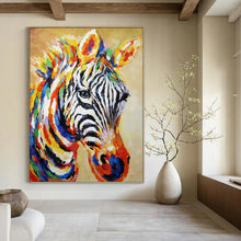 Load image into Gallery viewer, “Colorful Zebra Portrait” - Vibrant Animal Art on Canvas DKH1442