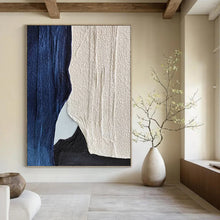 Load image into Gallery viewer, “Blue, White and Black Textured Abstract” - Minimalist Abstract Art on Canvas DKH1547