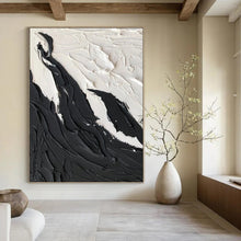Load image into Gallery viewer, “Textured Black & White Peaks” – Thick black impasto, white textured “mountains” DTP395