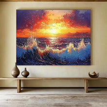 Load image into Gallery viewer, Fiery Sunset Sea Large - scale acrylic painting DLZ165