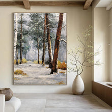 Load image into Gallery viewer, “Snowy Forest Path in Winter” - White, Grey, Brown Landscape Art on Canvas DKH1274