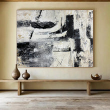 Load image into Gallery viewer, Hand - painted Black - and - White Abstract Blocks Acrylic Art for Modern Studio Apartment Accents LargeART1692