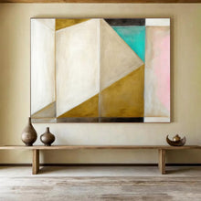 Load image into Gallery viewer, Geometric Abstract Painting with Gold, White, and Teal for Modern Dining Room & Art Gallery DKH283