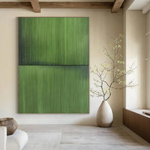 Load image into Gallery viewer, Grand Hand - painted Dual Green Stripes Acrylic Art for Minimalist Offices LargeART0197