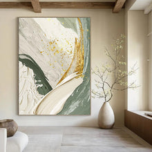 Load image into Gallery viewer, “Green & Gold Abstract Swirls” - Luxe Abstract Art on Canvas DKH1495