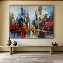 Load image into Gallery viewer, Hand - painted Colorful Cityscape Acrylic Art for Vibrant Urban Living Room Decor LargeART1673