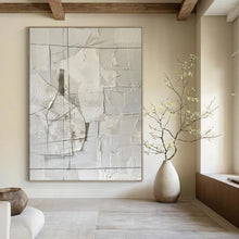 Load image into Gallery viewer, “White Abstract Collage - Like Forms” - Constructivist Abstract Acrylic, Ideal for Contemporary Art Space and Design Studio DTP017