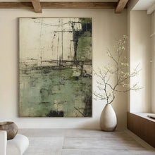 Load image into Gallery viewer, Large - Format Hand - painted Abstract Green & Gray Landscape Acrylic Art for Rustic - Chic Dining Rooms LargeART0166