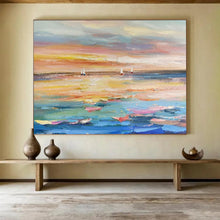 Load image into Gallery viewer, Hand - painted Large - Scale Sailboat Sunset Seascape Acrylic Art for Coastal Living Rooms LargeART1745