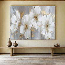 Load image into Gallery viewer, Hand - painted White Flower Gold - Accent Acrylic Art for Elegant Dining Room Decor LargeART1653
