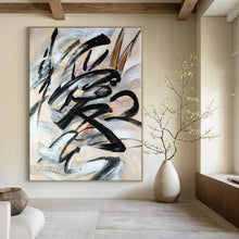 Load image into Gallery viewer, Black Brushstroke Abstract Painting, Perfect for Minimalist Office & Edgy Hallway LargeART1325