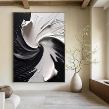 Load image into Gallery viewer, “Black & White Swirled Impasto” - Textured Abstract Art on Canvas DKH1474