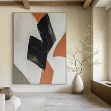 Load image into Gallery viewer, “Geometric Shapes in Orange and Black” – Minimalist Abstract with Bold Color Blocks DTP111