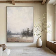 Load image into Gallery viewer, Gray - Beige Abstract Misty Lake Art, Perfect for Cozy Cottage Living Room & Serene Bedroom LargeART2057