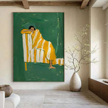 Load image into Gallery viewer, Green - Yellow Abstract Figure Painting, Ideal for Bohemian Bedroom & Cozy Reading Nook LargeART2033