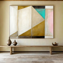 Load image into Gallery viewer, Geometric Abstract in Gold & Pastels - Chic Living Room Art LargeART1534