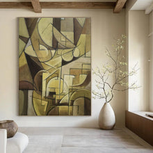 Load image into Gallery viewer, Brown Geometric Cubist Abstract Painting, Ideal for Retro Study & Art Gallery LargeART1430