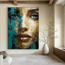 Load image into Gallery viewer, Blue & Gold Abstract Portrait Art, Perfect for Glamorous Bedroom & Art - Filled Hallway LargeART2132