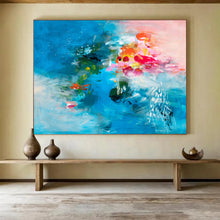 Load image into Gallery viewer, Blue - Pink Abstract Floral Painting - Ideal for Coastal Bedroom & Romantic Restaurant DKH030