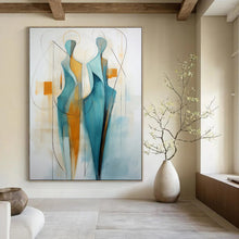 Load image into Gallery viewer, Blue & Orange Abstract Figures Painting, Suited for Contemporary Art Lounge & Creative Studio LargeART1888